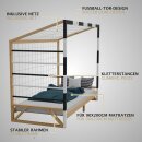 HAGO24 Kinderbett Fußballtor Kiefernholz  90x200cm Tornetz Kletterstangen Lattenrost Holzrahmen Schwarz Weiß Belastbar 100kg