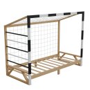 HAGO24 Kinderbett Fußballtor Kiefernholz  90x200cm Tornetz Kletterstangen Lattenrost Holzrahmen Schwarz Weiß Belastbar 100kg