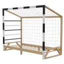HAGO24 Kinderbett Fußballtor Kiefernholz  90x200cm Tornetz Kletterstangen Lattenrost Holzrahmen Schwarz Weiß Belastbar 100kg