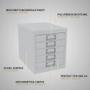 HAGO24 Aktenschrank Weiß Schubladenschrank 5 Schubladen Stahlschrank Schreibtisch Organizer DIN A4 Etikettenhalter Bürocontainer Homeoffice Ablagefach Dokumentenschrank