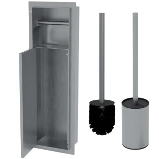HAGO24 WC Modul Edelstahl gebürstet Einbauschrank Unterputz Wandnische 200x600mm Toilettenpapierhalter Bürstenhalter Push-to-Open befliesbare Tür