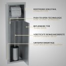 HAGO24 WC Modul Edelstahl gebürstet Einbauschrank Unterputz Wandnische 200x600mm Toilettenpapierhalter Bürstenhalter Push-to-Open befliesbare Tür