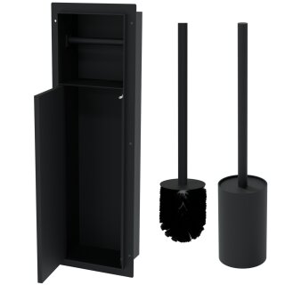 HAGO24 WC Modul Edelstahl Schwarz Einbauschrank Unterputz Wandnische 200x600mm Toilettenpapierhalter Bürstenhalter Push-to-Open befliesbare Tür