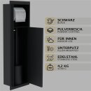 HAGO24 WC Modul Edelstahl Schwarz Einbauschrank Unterputz Wandnische 200x600mm Toilettenpapierhalter Bürstenhalter Push-to-Open befliesbare Tür