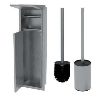HAGO24 WC Modul Edelstahl gebürstet Schlitz Einbauschrank Unterputz Wandnische 200x600mm Toilettenpapierhalter Bürstenhalter Push-to-Open befliesbare Tür