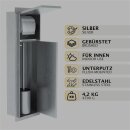 HAGO24 WC Modul Edelstahl gebürstet Schlitz Einbauschrank Unterputz Wandnische 200x600mm Toilettenpapierhalter Bürstenhalter Push-to-Open befliesbare Tür