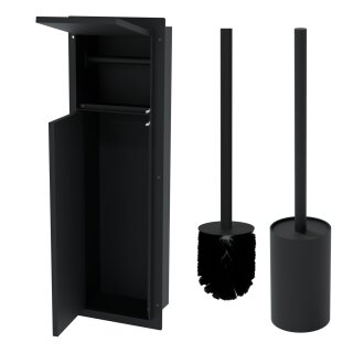 HAGO24 WC Modul Edelstahl Schwarz Schlitz Einbauschrank Unterputz Wandnische 200x600mm Toilettenpapierhalter Bürstenhalter Push-to-Open befliesbare Tür