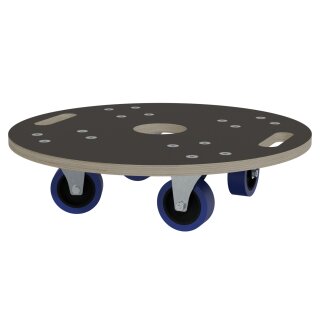 HAGO24 Möbelroller Rollbrett 360° Lenkrollen Transporthilfe rund Ø57cm Multiplex 800kg Gummirollen Griffmulden Siebdruck 2+2 Bremsen