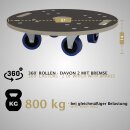 HAGO24 Möbelroller Rollbrett 360° Lenkrollen Transporthilfe rund Ø57cm Multiplex 800kg Gummirollen Griffmulden Siebdruck 2+2 Bremsen