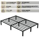 HAGO24 Bettgestell 140x200cm Einzelbett Stahlrahmen Lattenrost Schwarz 24cm Höhe Pulverbeschichtet Gästebett Jugendbett Metallrahmen