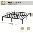 HAGO24 Bettgestell 160x200cm Einzelbett Stahlrahmen Lattenrost Schwarz 24cm Höhe Pulverbeschichtet Gästebett Jugendbett Metallrahmen