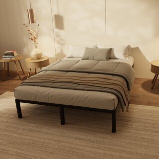 HAGO24 Bettgestell 140x200cm Einzelbett Stahlrahmen Lattenrost Anthrazit 24cm Höhe Pulverbeschichtet Gästebett Jugendbett Metallrahmen