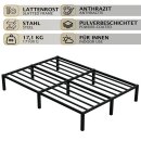 HAGO24 Bettgestell 140x200cm Einzelbett Stahlrahmen Lattenrost Anthrazit 24cm Höhe Pulverbeschichtet Gästebett Jugendbett Metallrahmen