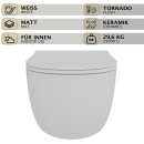 HAGO24 Hänge WC Spülrandlos Tornadospülung Softclose Duroplast WC Sitz Lotuseffekt Keramik Wandhängend Abnehmbar Kurzausführung Weiß Kurz 49cm
