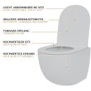 HAGO24 Hänge WC Spülrandlos Tornadospülung Softclose Duroplast WC Sitz Lotuseffekt Keramik Wandhängend Abnehmbar Kurzausführung Weiß Kurz 49cm