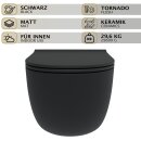 HAGO24 Hänge WC Spülrandlos Tornadospülung Softclose Duroplast WC Sitz Lotuseffekt Keramik Wandhängend Abnehmbar Kurzausführung Schwarz Kurz 49cm