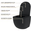 HAGO24 Hänge WC Spülrandlos Tornadospülung Softclose Duroplast WC Sitz Lotuseffekt Keramik Wandhängend Abnehmbar Kurzausführung Schwarz Kurz 49cm