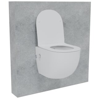 HAGO24 2in1 Hänge WC Bidet Tornadospülung Spülrandlos Softclose Duroplast WC Sitz Kurz Lotuseffekt Abnehmbar Keramik Kurzausführung Weiß 49cm