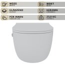 HAGO24 2in1 Hänge WC Bidet Tornadospülung Spülrandlos Softclose Duroplast WC Sitz Kurz Lotuseffekt Abnehmbar Keramik Kurzausführung Weiß 49cm