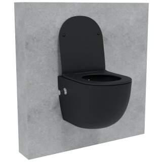 HAGO24 2in1 Hänge WC Bidet Tornadospülung Spülrandlos Softclose Duroplast WC Sitz Kurz Lotuseffekt Abnehmbar Keramik Kurzausführung Schwarz 49cm