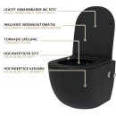HAGO24 2in1 Hänge WC Bidet Tornadospülung Spülrandlos Softclose Duroplast WC Sitz Kurz Lotuseffekt Abnehmbar Keramik Kurzausführung Schwarz 49cm