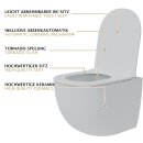 HAGO24 Hänge WC Spülrandlos Tornadospülung Softclose Duroplast WC Sitz Lotuseffekt Keramik Wandhängend Abnehmbar Kurzausführung Weiß Lang 54cm