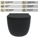 HAGO24 Hänge WC Spülrandlos Tornadospülung Softclose Duroplast WC Sitz Lotuseffekt Keramik Wandhängend Abnehmbar Kurzausführung Schwarz Glasur 54cm