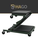 HAGO24 Werkstatthocker Rollbrett Montageliege Sitzbrett 2in1 Klappfunktion Stahlgestell Lenkrollen Polsterung schwarz grün