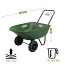 HAGO24 Gartenkarre Grün Schubkarre Kippkarre 78L PP Wanne 100kg Zweirad PU-Räder Stahlrahmen Kippsystem Hofkarre Transportkarre