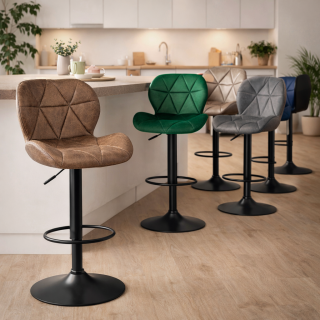 HAGO24 2er Set Barhocker Samt Kunstleder Höhenverstellbar 59-79cm Drehbar 360° Barstuhl Bistrohocker Rückenlehne Fußstütze Metallgestell Schwarz 120kg