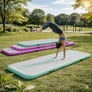 HAGO24 AirTrack Turnmatte 3m 4m 5m Mint Pink Gymnastikmatte Tumblingmatte aufblasbar elektrische Pumpe Dropstitch Yoga Tasche Indoor Outdoor Pilates