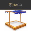 HAGO24 Sandkasten Sandbox Sandkiste Massivholz Dach UV-Schutz Bodenvlies Kinder Garten Spielzeug Sicherheit Outdoor Spielspaß Abdeckung Neigbar Höhenverstellbar