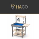 HAGO24 Matschküche Spielküche Kinderküche Sandküche Holz Zubehör Outdoor Garten Terrasse herausnehmbar Spüle