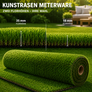HAGO24 Kunstrasen  Rasenteppich Kunstgras wetterfest 4-Farben-Optik formstabil langlebig Meterware
