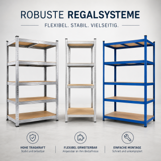 HAGO24 Schwerlastregal Lagerregal Werkstattregal MDF verzinktes Metall höhenverstellbar Stecksystem Stauraum 80 kg Tragkraft 4 Regalböden sicherer Stand Montage