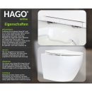 HAGO24 Spülrandloses Hänge-WC Keramik Nano-Beschichtung Lotus-Effekt 490mm Softclose WC-Sitz Abnehmbar FixClip Duroplast Abfluss Ø100mm Weiß